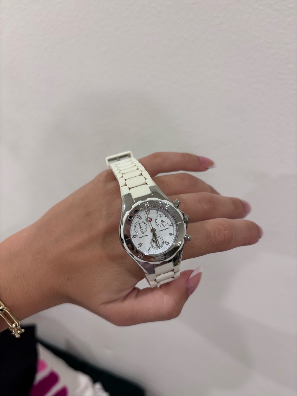white Michele Tahitian Jelly Bean Chronograph Watch